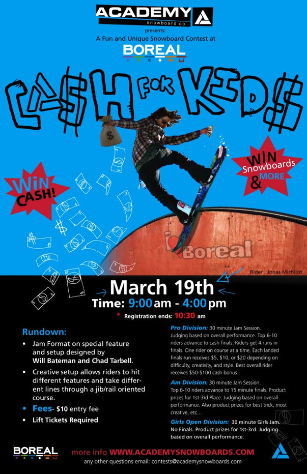 Cash For Kids! Academy Snowboards Contest