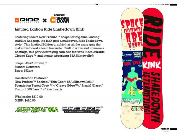 Limited Edition Ride Shakedown Kink Snowboard